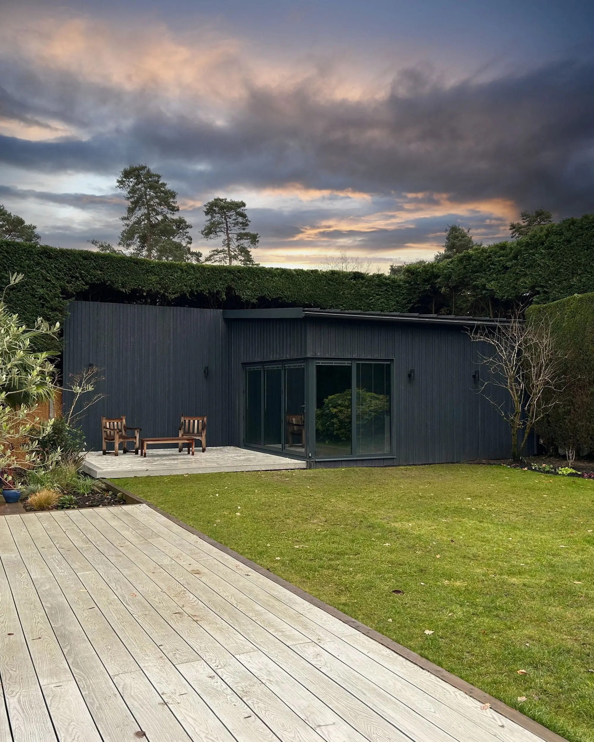 Extended height golf simulator garden room